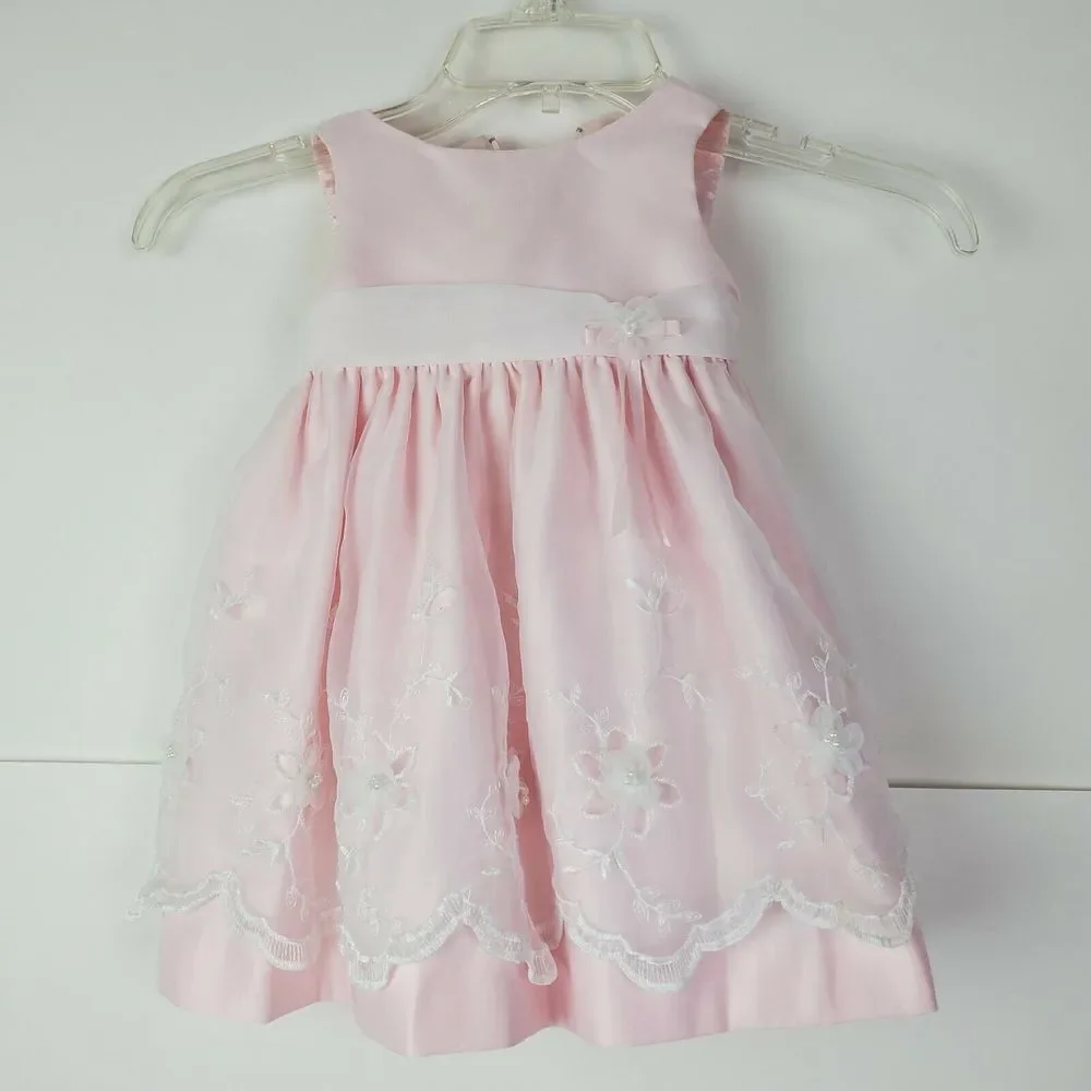 Cinderella Baby Girl Pink Lace Dress Size 18M Tulle Trim Pearl Flower Sleeveless